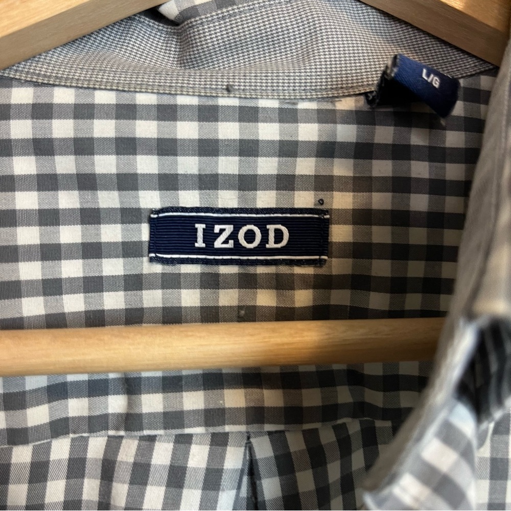 Izod Gray White Gingham Button Down Long Sleeve S… - image 6